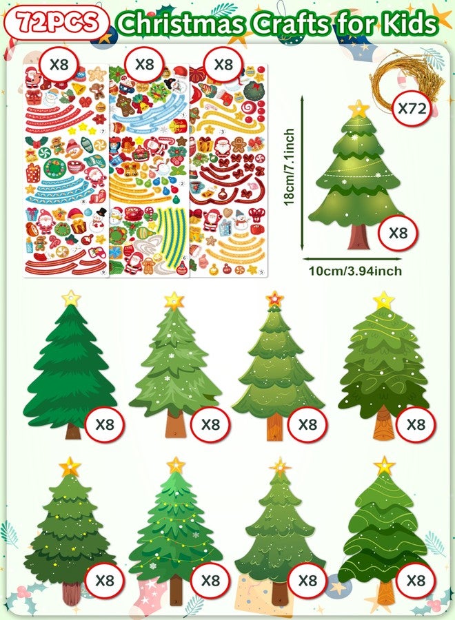 LINAYE 72 Set Christmas Tree Craft Kit with 1560 Pcs Stickers for Kids, Ornament Decorating Kit, Make Your Own Christmas Tree Bookmark Craft Kit for Kids Xmas Bag Stuffers Game Activities Party Favors - Image 3